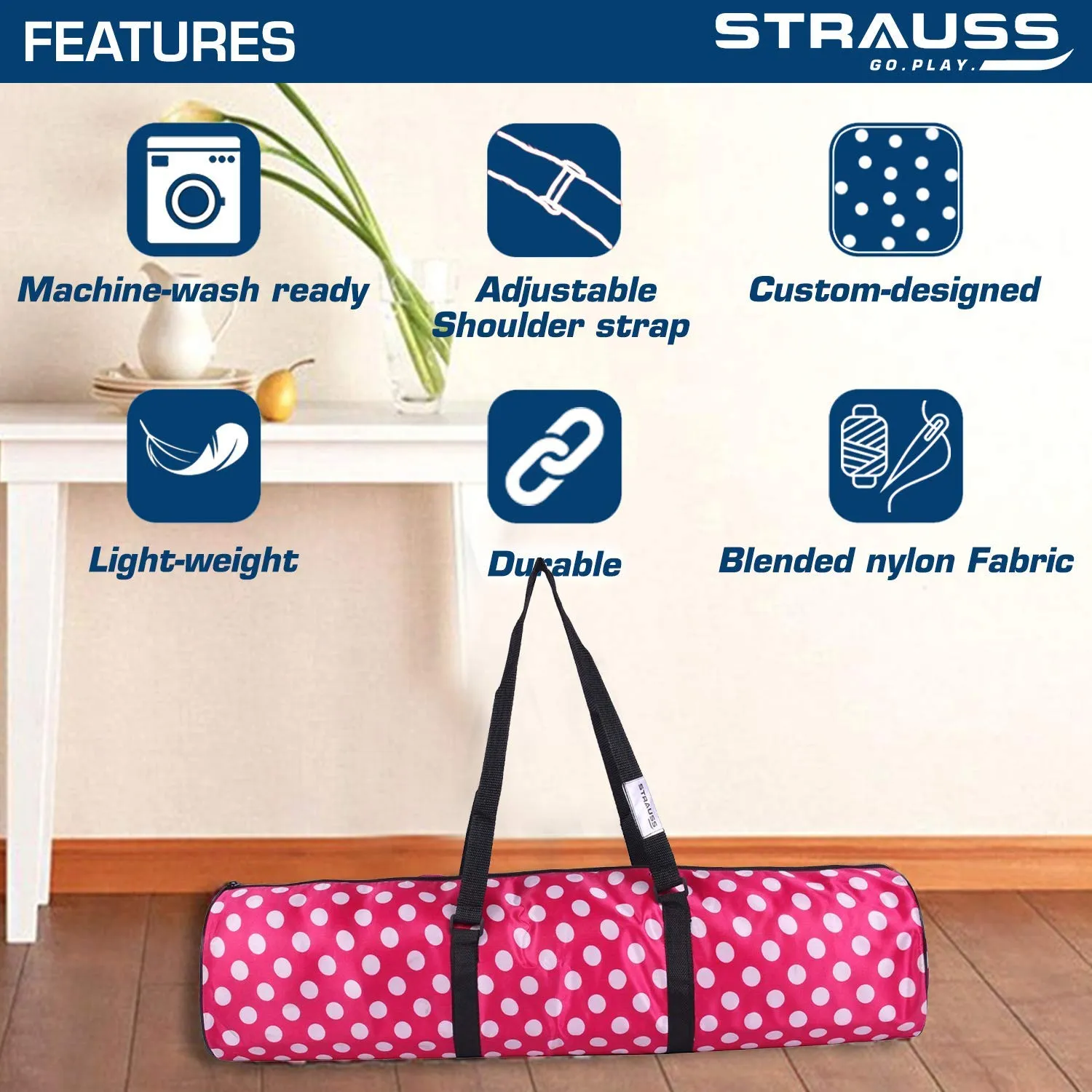 Strauss Yoga Mat 6MM (Floral Orange) and Yoga Mat Strap, (Purple)