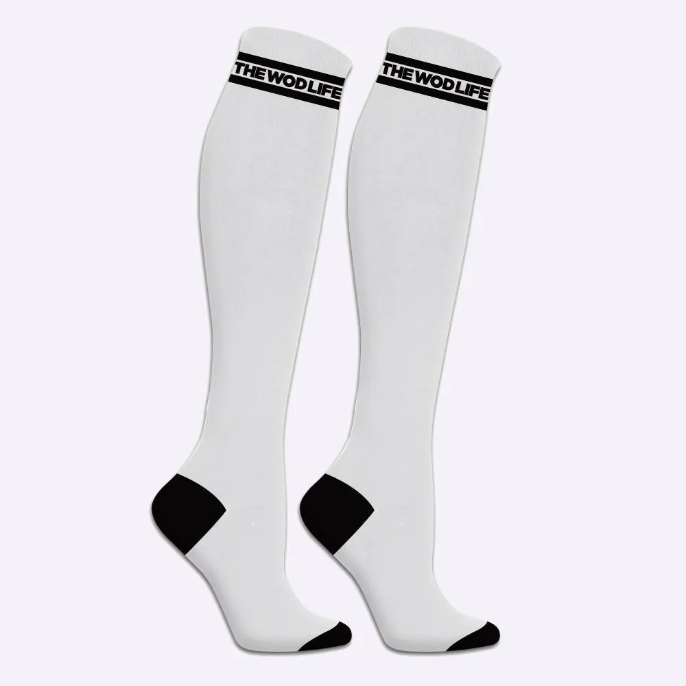 The WOD Life - Knee High Socks - White & Black - Stripe