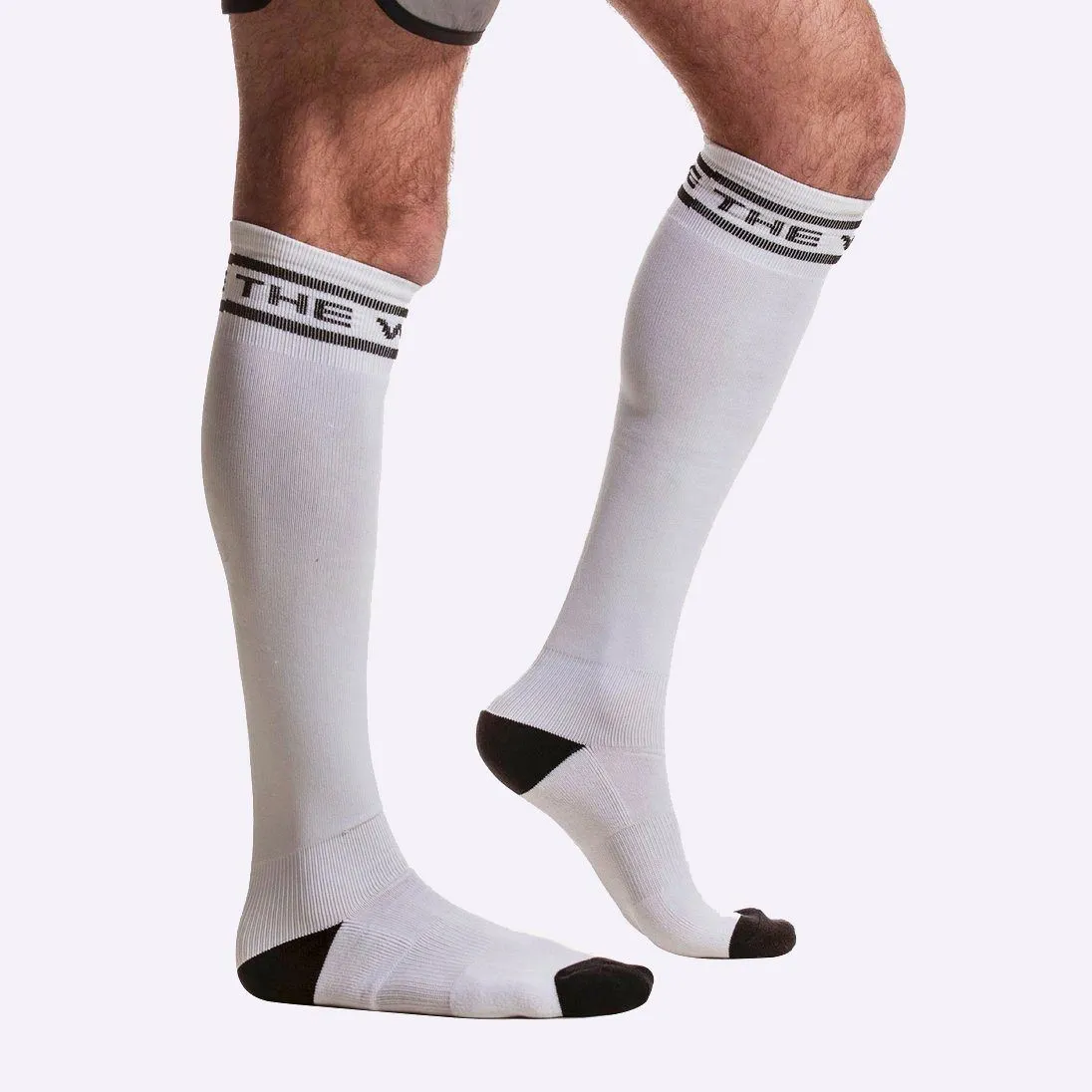 The WOD Life - Knee High Socks - White & Black - Stripe