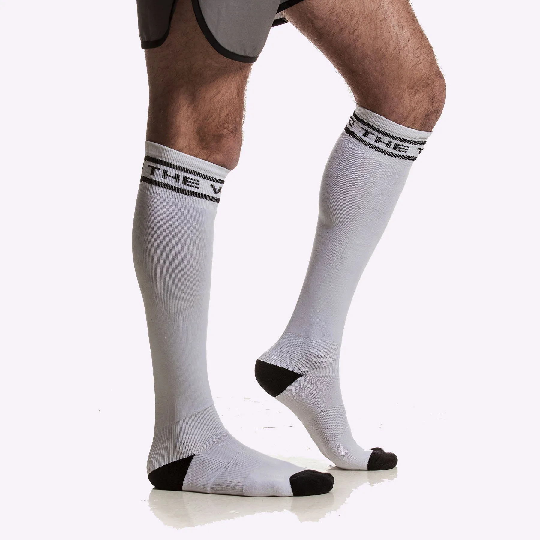 The WOD Life - Knee High Socks - White & Black - Stripe