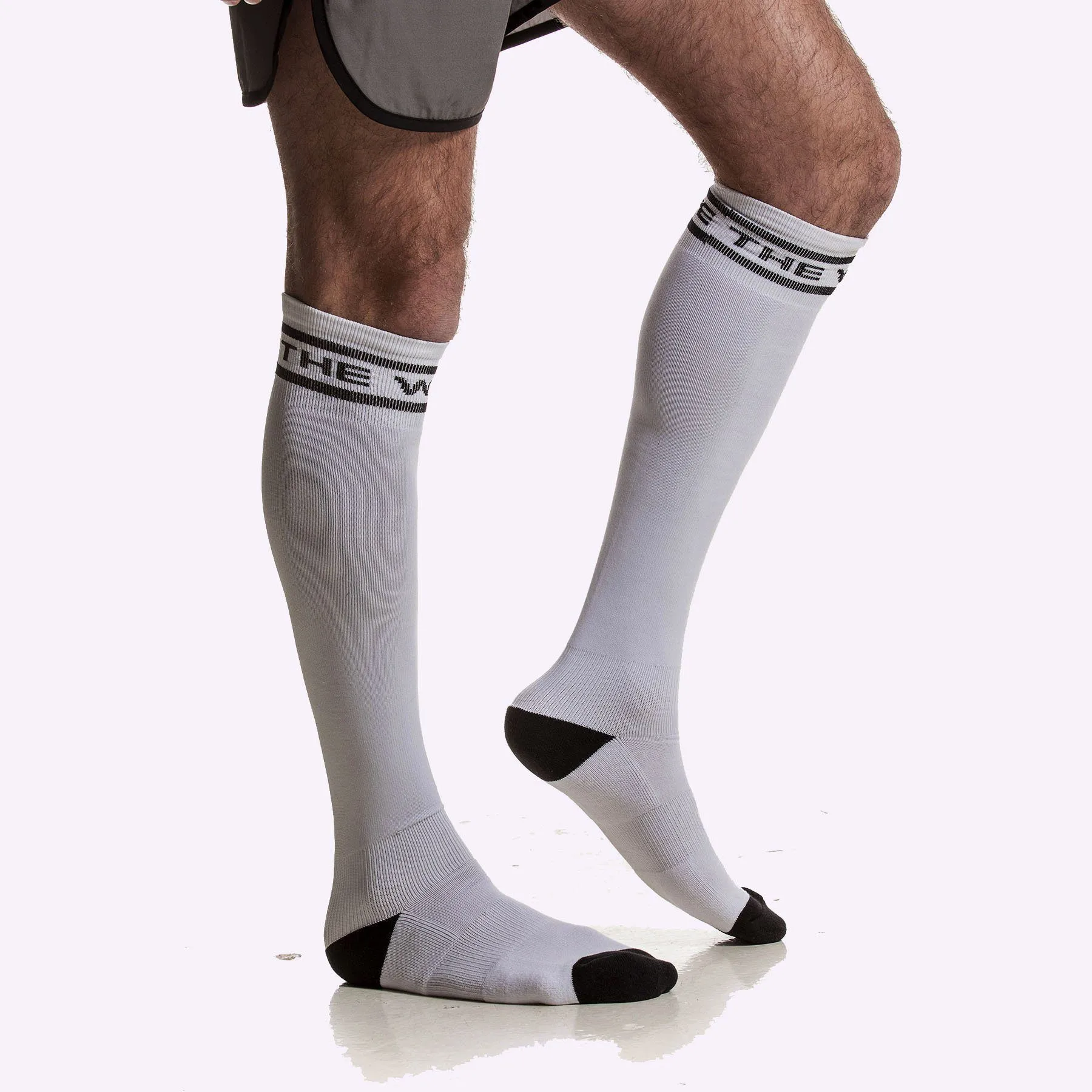 The WOD Life - Knee High Socks - White & Black - Stripe