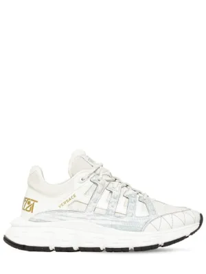 Versace   Trigreca logo mesh &amp; leather sneakers 