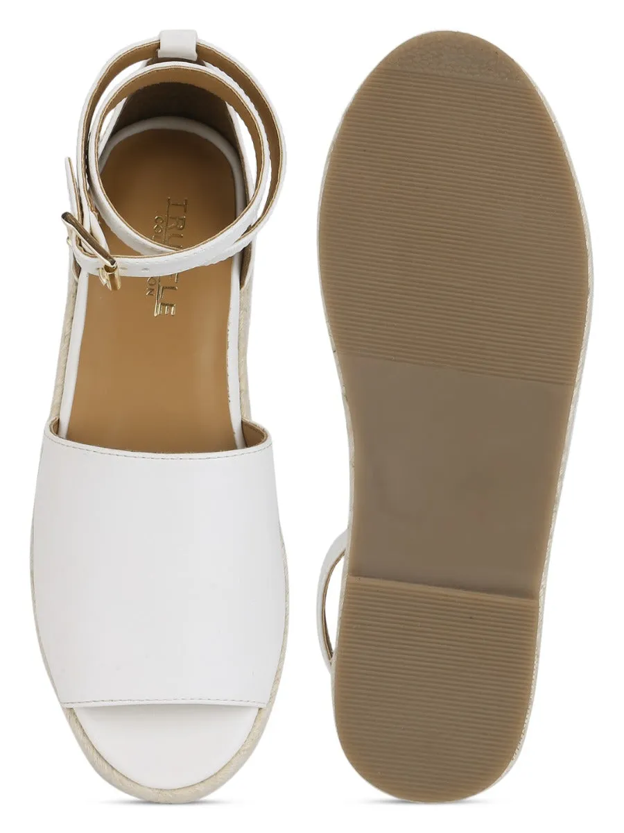 White PU Wide Strap Jute Espadrilles