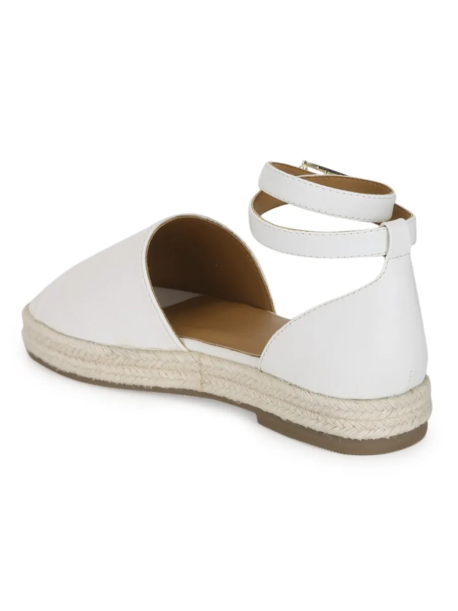 White PU Wide Strap Jute Espadrilles