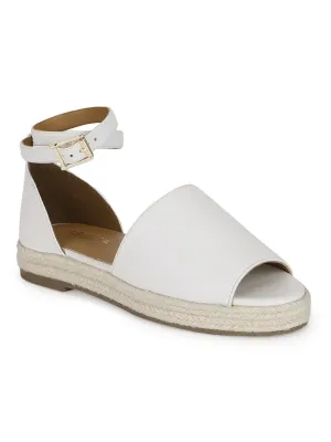 White PU Wide Strap Jute Espadrilles