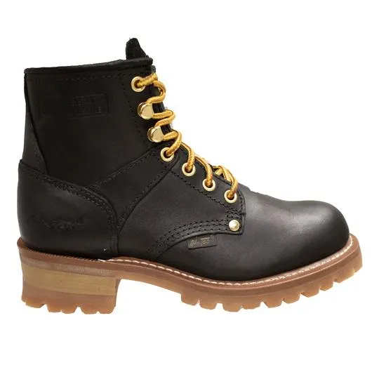 Women 6" Logger, Black Leather Boots