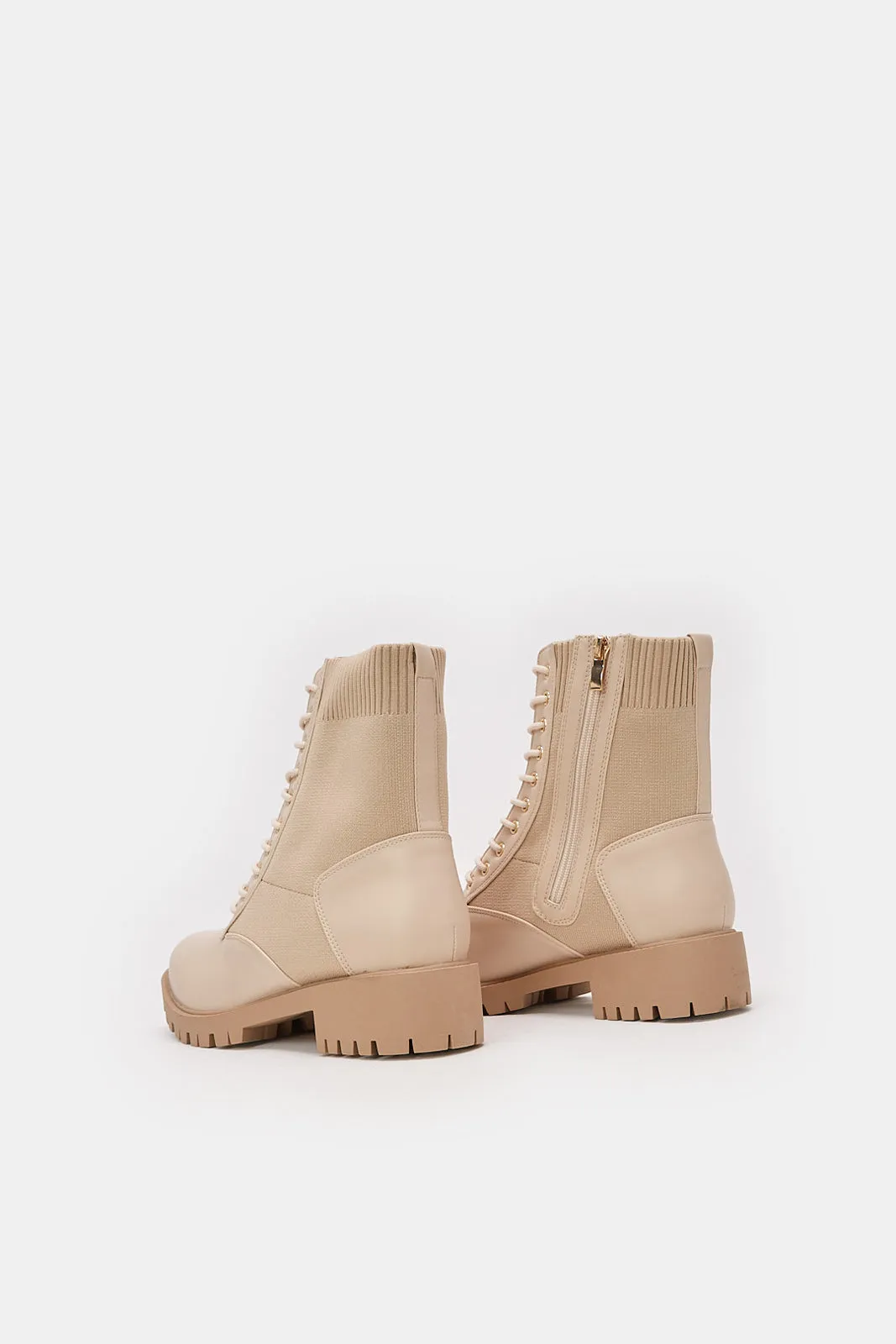 Women Beige Knitted  Boot